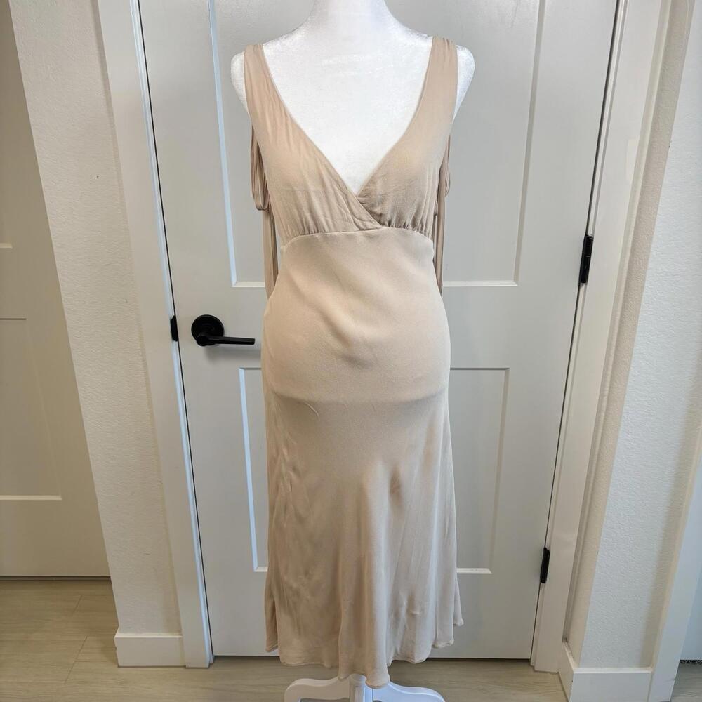 Reformation Nude Champagne Dress Women’s Size 10 Backless Tie Straps Midi Dress